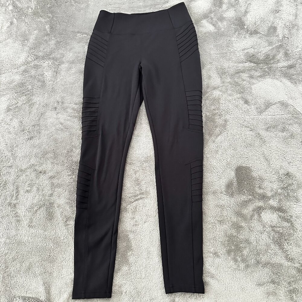 Athleta Delancey Moto Tight Leggings Black Women's SMALL Zip Ankle